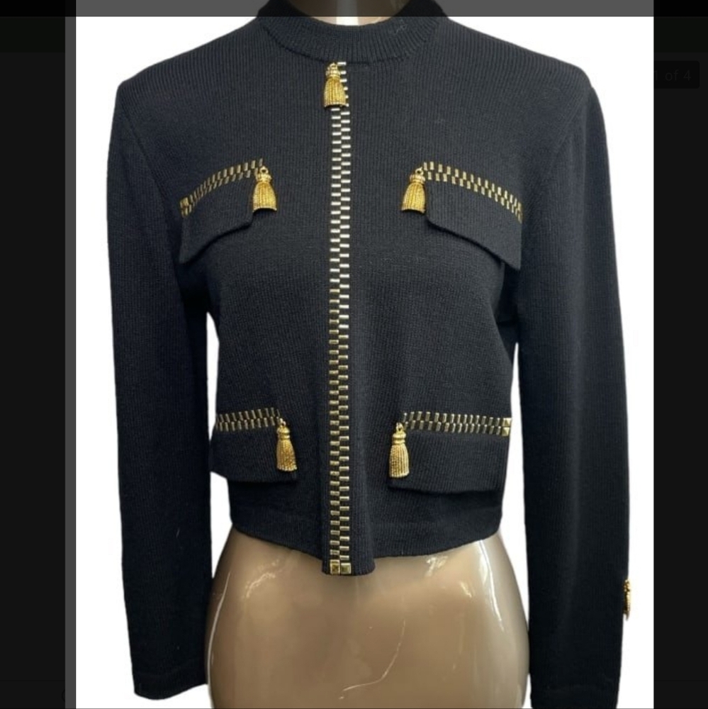 ST.JOHN TROMPE L OEIL JACKET BY MARIE GRAY -SIZE SMALL -COLOR BLACK/GOLD